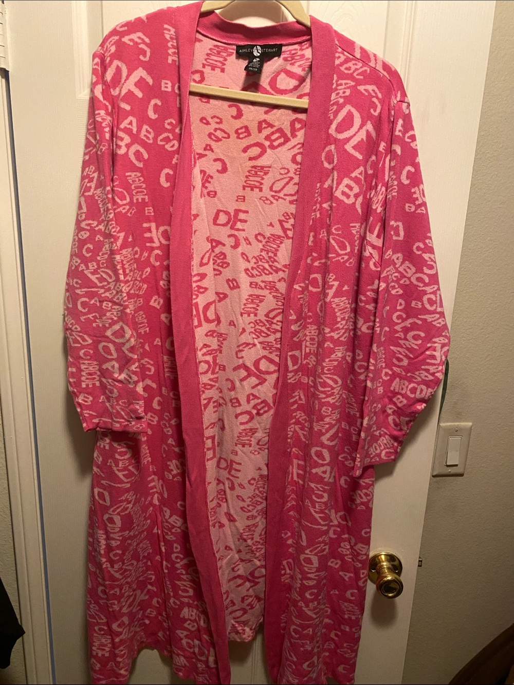 Ashley Stewart Pink and White Long Cardigan Sweater